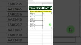 Hexadecimal to Decimal in Excel #shorts #youtubeshorts