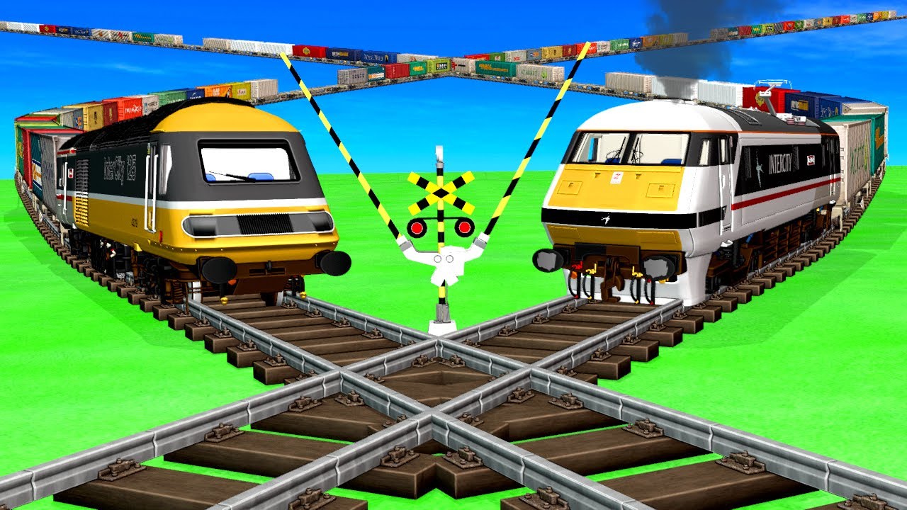 【踏切アニメ】交差する電車 Railroad Crossing Train Animation