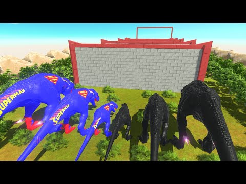 Different Size Superman T-REX vs Dark Dinosaur Clash Block Race Animal Revolt Battle Simulator