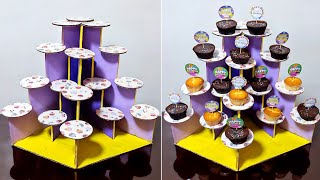 DIY CUPCAKES STAND | LAYERED CUPCAKE STAND USING CARDBOARD