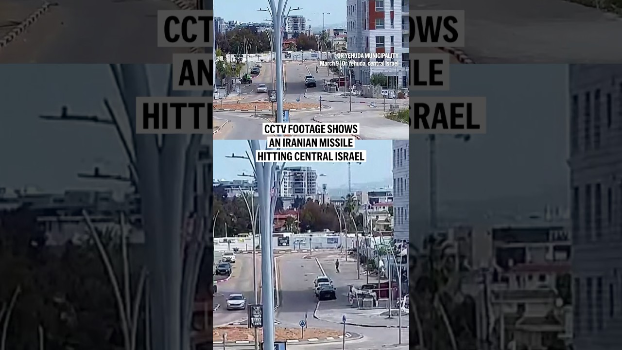 Video | CCTV footage shows an Iranian missile hitting central Israel