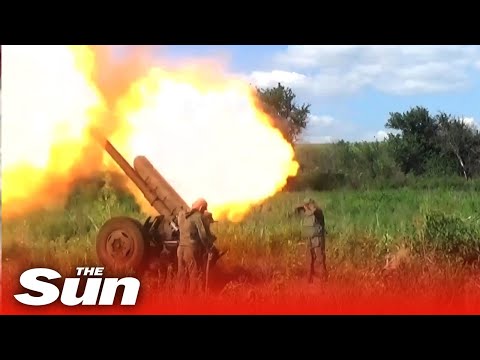 Pro-Russian LPR militia blast Ukrainian stronghold with a battery of howitzers