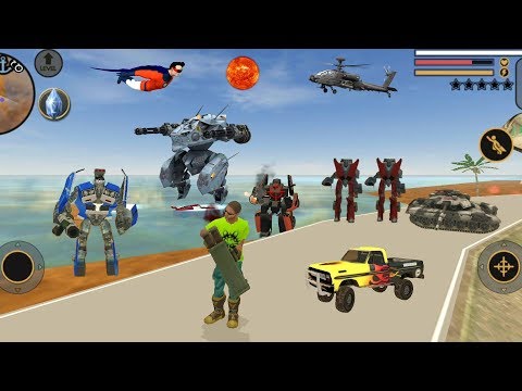 Vegas Crime Simulator (Vegas Hero Fight Car Robot on Water) RPG Rocket Launcher Destroy Car Robot