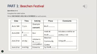 IELTS listening practice part 1 - Beechen festival - computer-based (answer+transcript)
