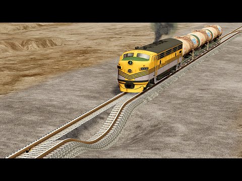 Impossible Rail Wave Tracks Vs Trains Crossing Giant Pit - BeamNG.Drive Gameplay