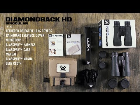 Vortex 12x50 Diamondback HD Roof Prism Binoculars with GlassPak Harness Case, Cap and Floating Strap Bundle