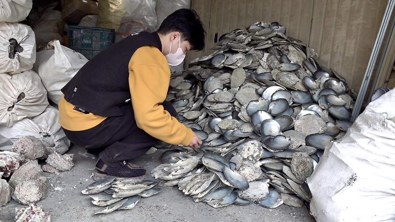 Process of Making Beautiful Decoration with Seashells. Korean Mother-of-pearl Factory