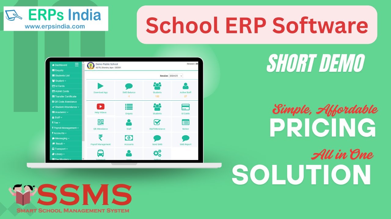 School ERP Software Short Demo | Features List | Smart School Management System | ERPs India