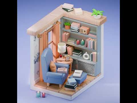 Stylized Isometric 3D Reading Corner Model | Ready-to-Render with Materials | Link in Description