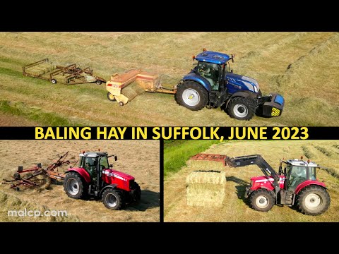 4k Hay harvest 2023 - Baling. New Holland Sperry 945 small baler with Cook sledge. Kuhn Rake MF 7495