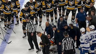 Referee Steve Kozari Stretchered Off Ice After A Scary Collision With Hayden Fleury