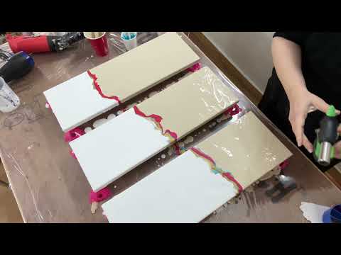 Acrylic Pour in Iridescent colors! Triptych Dutch Pour with a split base - amazing details! #70