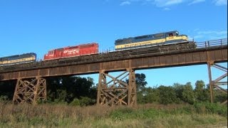 preview picture of video 'SD40-2's pull CP freight train over the Foster, IA trestles - 8/3/13'