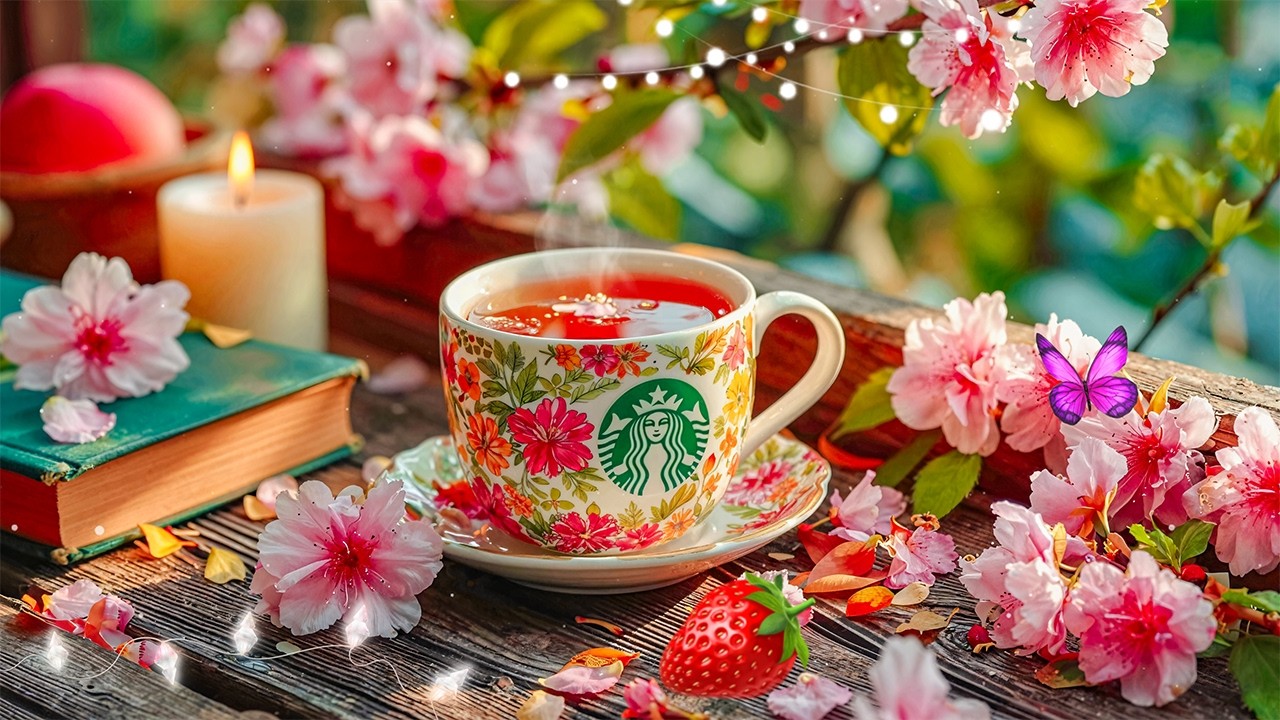 ( 広告なし) コーヒーの水曜日、スターバックスbgm ジャズ 🌸 桜咲く窓辺で楽しむ優雅な春のカフェ時間 - 心地よくて、ちょっと甘いボサノヴァ：気分を上げる音楽「Start the day」