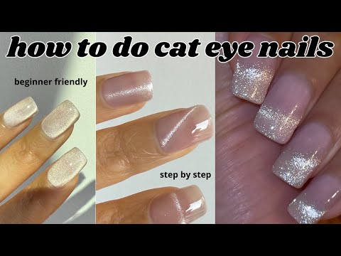 how to do cat eye magnetic gel nails at home, step by step tutorial, beginner friendly