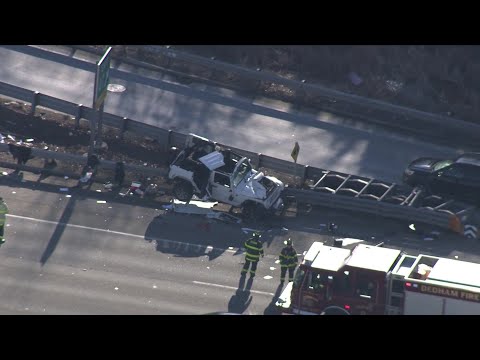 Jeep collides with guardrail at busy Route 128 exit in Westwood