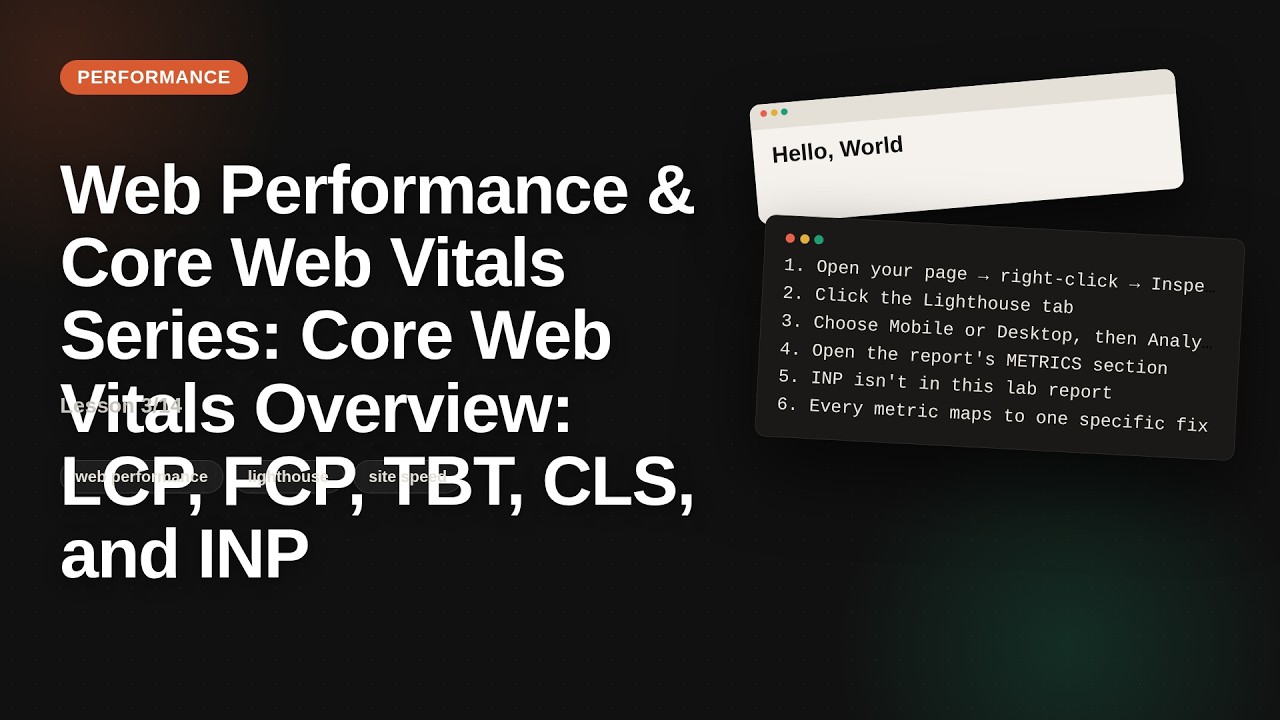 Web Performance & Core Web Vitals Series: Core Web Vitals Overview: LCP, FCP, TBT, CLS, and...