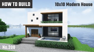 マイクラ建築：プール付きモダンハウスの作り方。10x10ブロックで簡単に。No.208【Minecraft】