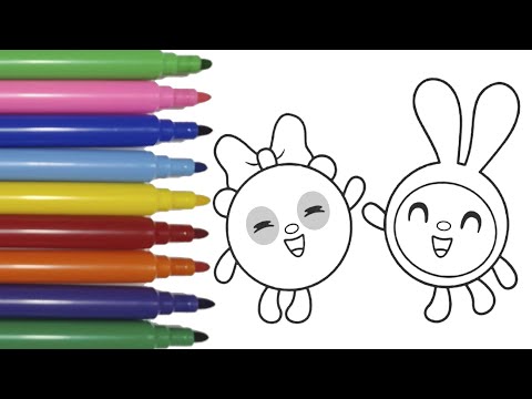 №184 BabyRiki coloring cartoon ✨ We color Pandy and Krashy  Baby Riki 🟣🟡🟢