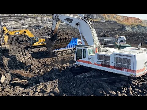 Caterpillar 385C And Caterpillar 365C Excavators Loading Coal On Trucks - Interkat SA