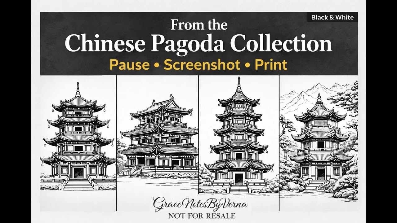 Chinese Pagoda Coloring Pages (Part 1) | Pause • Screenshot • Print | GraceNotesByVerna
