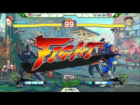 NEC16 - USF4 - Top 8 - EG KBrad (Cammy) vs PG Coach Steve (Rolento)