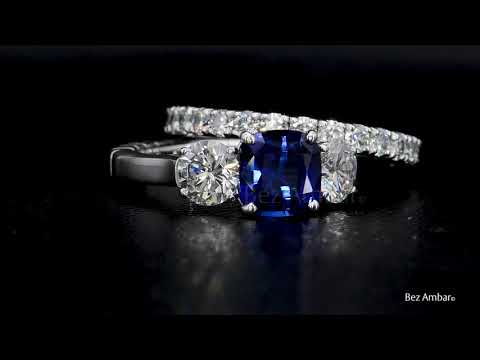 Cushion Cut Sapphire Three Stone Engagement Ring with EasyFit Shank