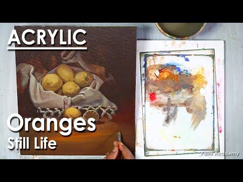 Acrylic Painting Still Life | Oranges in a Drapery