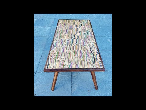 Mid century modern coffee table made from recycled skateboards and black walnut ✨
