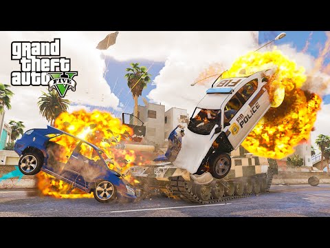 GTA 5 BRUTAL LEOPARD-2-PSO ARMY TANK TRAFFIC CRASHES EXPLOSIONS COMPILATIONS - DESTRUCTION