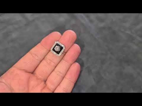 Art Deco Platinum Onyx Diamond Cocktail Ring