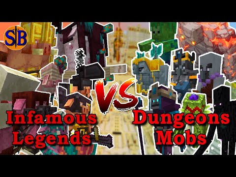 Infamous Legends vs Dungeons Mobs | Full mod Fight Minecraft Mob Battle
