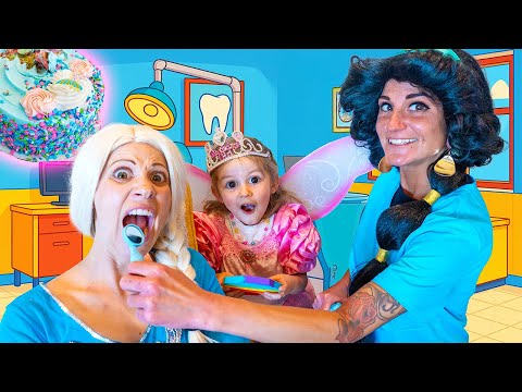 Elsa Takes Princess Butterfly to Jasmine the Dentist - Brushing Your Teeth for Kids!