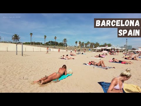 🇪🇸 Hot Day in Barcelona Beach - Spain ☀️🏖️ Amazing Bogatell Beach Walk - 4K