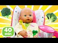 Baby Born Annabelle: jeux comme maman pour filles. Le bébé mange tout seul!