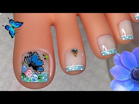 Uñas bonitas /decoración con Mariposa🦋 /flores🌸🌸/Uñas de  pies 😍.