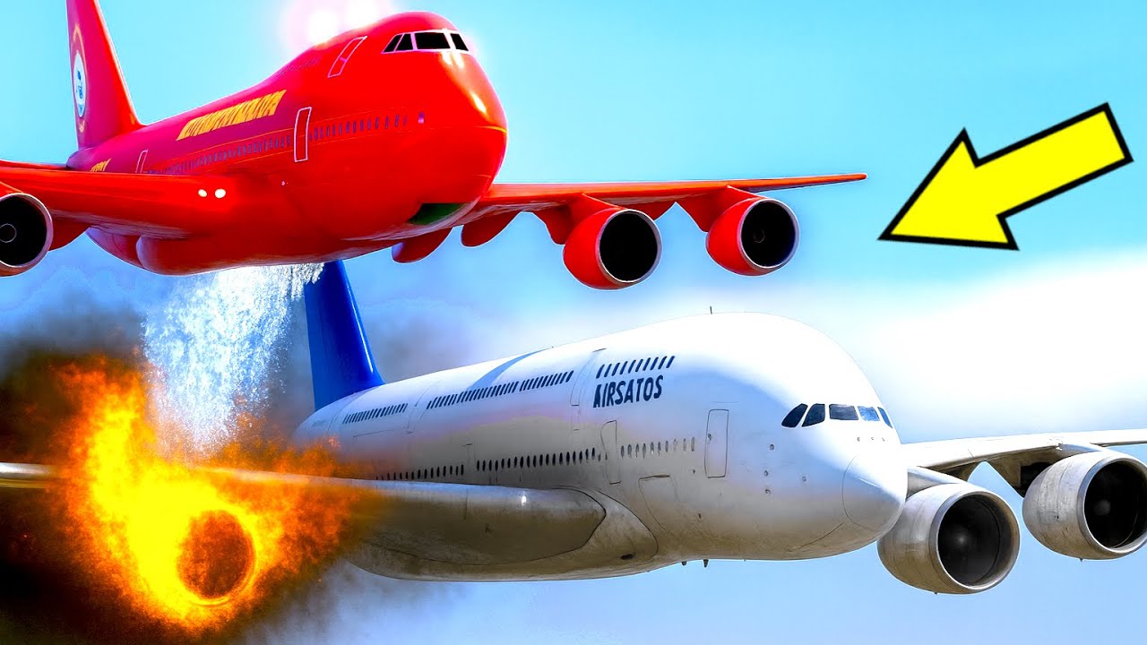 Firefighter Plane Put Out Fire In The Engine Of Another Airplane In GTA 5 (Supertanker Aircraft)