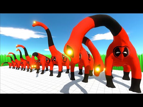 DEATH RUN vs DIFFERENT SIZE DEADPOOL BRACHIOSAURUS - Animal Revolt Battle Simulator
