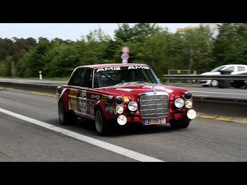 Mercedes Benz 300 SEL 6 8 AMG Rote sau driving at the Nürburgring