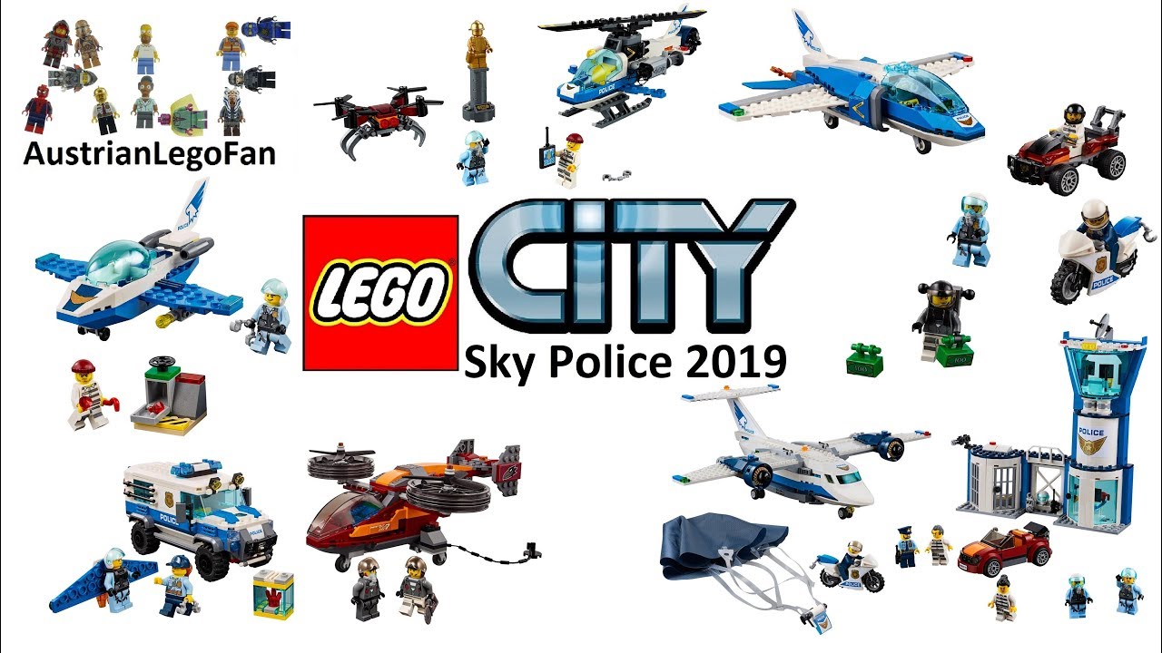YouTube thumbnail: Lego City Sky Police 2019 Compilation of all Sets