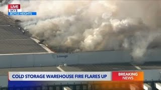 Cold storage warehouse fire continues to burn in Boyle Heights