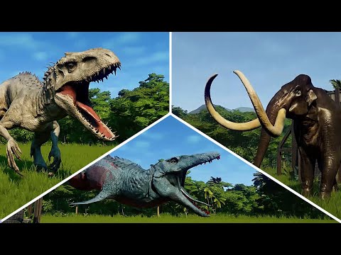 INDOMINUS REX VS COLOMBIAN MAMMOTH VS MOSASAURUS - BATTLE || JURASSIC WORLD EVOLUTION