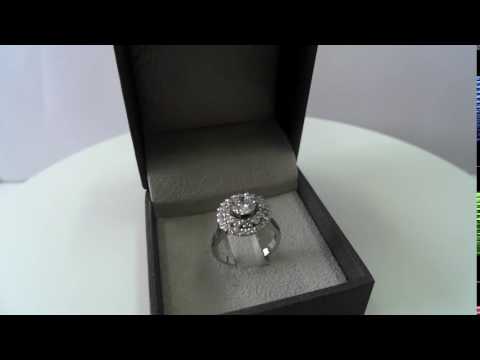 ROUND DIAMOND DOUBLE HALO RING 14 K WHITE GOLD