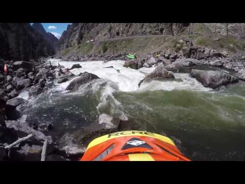 Kayaking Gore Rapid Colorado River during GoreFest 2016 1300cfs