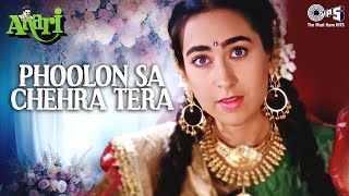 Download lagu Phoolon Sa Chehra Tera - Lyrical | Karisma Kapoor | Venkatesh | Udit Narayan | Evergreen Hindi Song mp3