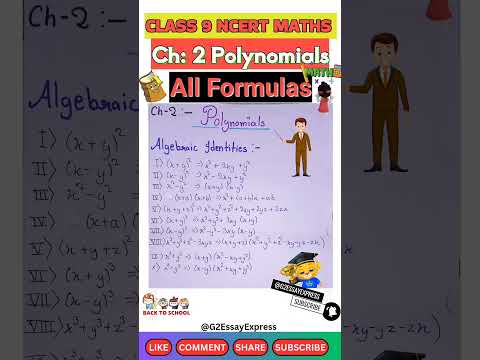 class 9 maths chapter 2 polynomials formulas || ncert class 9 maths chapter 2 all formulas