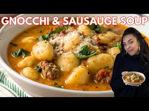 Creamy Gnocchi & Chicken Sausage Soup with the Best Garlic Bread | Easy One-Pot Soup
