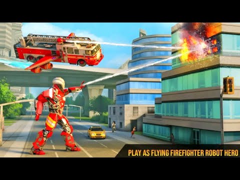 Flying firefighter transform robot turns fire men - flying fire truck robot | games lifter