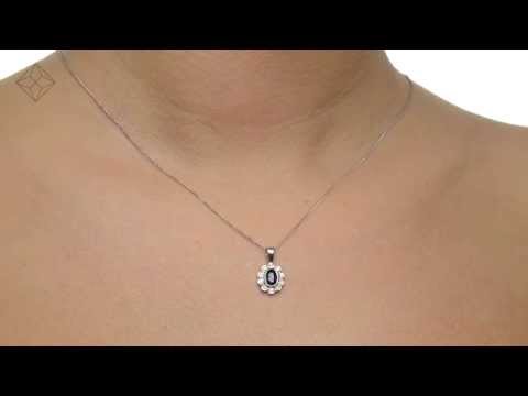 FER26-UY - Sapphire 6 x 4mm And Diamond 18K White Gold Pendant