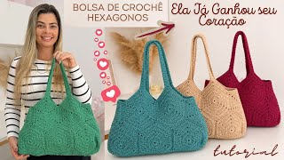 Ela vai GANHAR seu Coração ♥️ Como fazer bolsa de crochê hexagonos - Bolsa Abigail